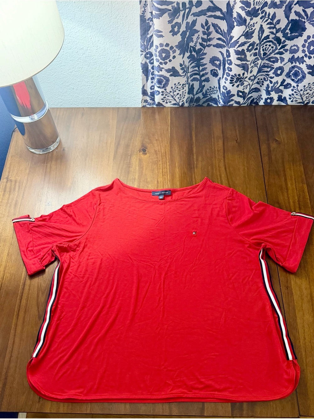 Tommy Hilfiger Women’s Red Short-Sleeve Tee with Side Stripe
